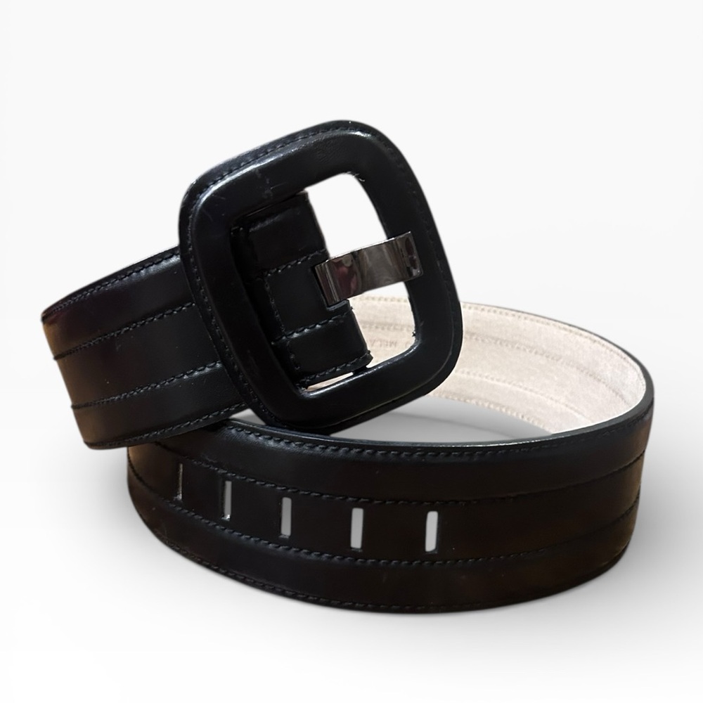 Antonio Melani Black Genuine Leather Wide Belt Women’s Size Medium - Picture 2 of 12